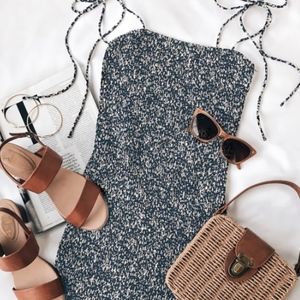 Floral Navy Smocked Self Tie Ruffle Mini Dress